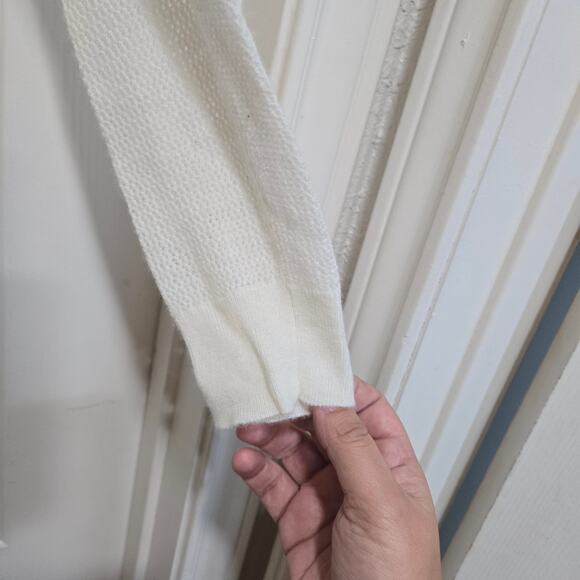 J.Crew Factory Ivory Merino Wool Blend Sweater Mesh Sleeve Medium - Picture 5 of 8